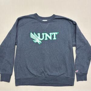 League Men’s Dark Gray UNT Crewneck Sweater with Green Embroidered Logo Size XL